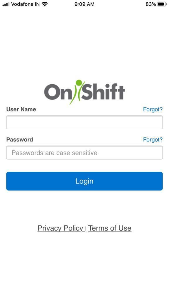 Onshift Mobile Login Page
