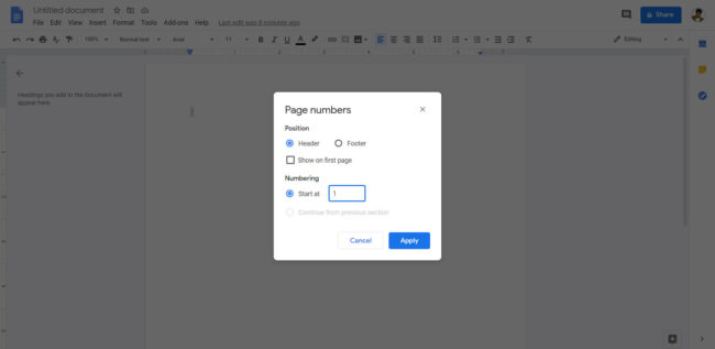 Page Number Settings