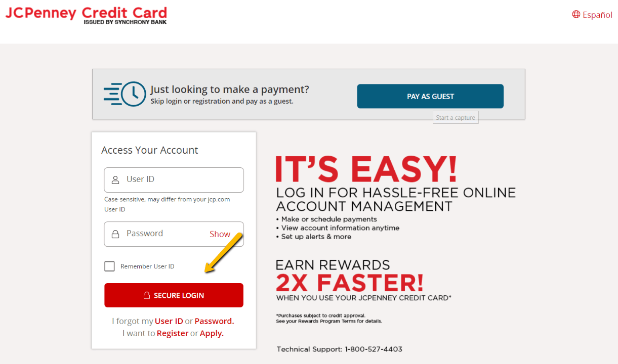 JCP Credit Card Login Page